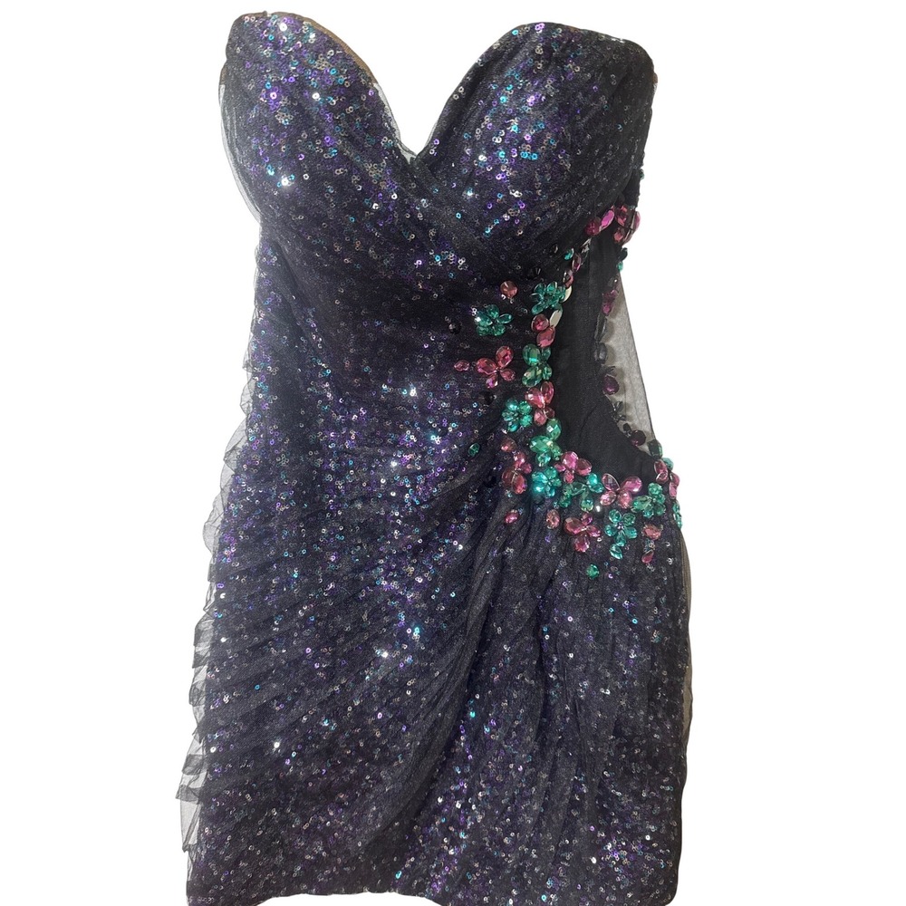 Kiss Kiss Sequin Vintage Homecoming/Prom Dress Gem Detail & Mesh Opening Sz 6 - Picture 4 of 8